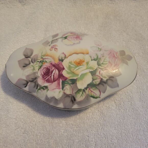 Porcelain Lidded Floral Jewelry Trinket Box ArnartCreation Japan Antique Vintage - Picture 1 of 8